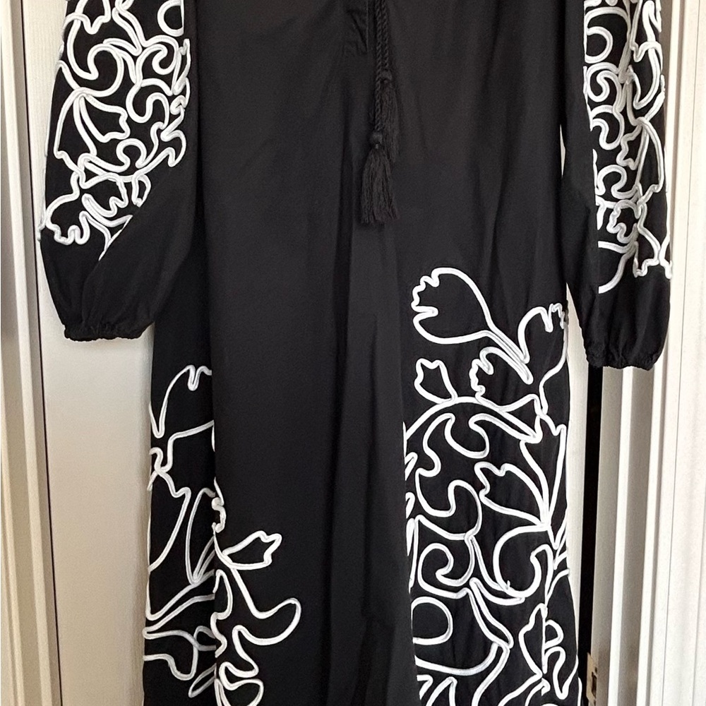 CHICO’s Plus (Size 3) Black and White Cotton Maxi Embroidered Dress - Picture 2 of 10